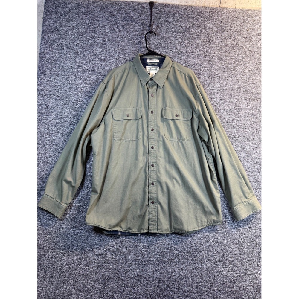 LL Bean Mens XL Traditional Fit Flannel Lined Shirt Olive Green Plaid 291748